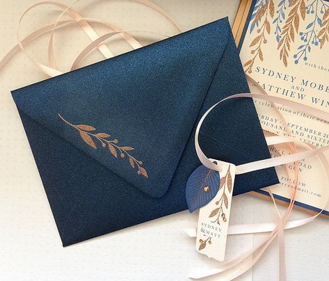 Rose Wrapping, Snail Mail Art, Navy And Copper, Navy Invitation, Box Invitations, Graduation Crafts, Chalk Talk, Creative Wedding Invitations, Decorated Envelopes