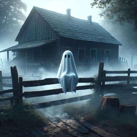 Prompt: A digital art piece featuring a white ghost sitting on an old wooden fence, surrounded by mist. The ghost should be positioned in a way that it appears to be looking at the viewer. The scene should be set in an abandoned house, with trees in the background. The overall atmosphere should be eerie and mysterious, capturing the essence of a haunting or spooky environment. ❤️like if you love it. 💬Comment, ↪️Share and 🔔Follow. if you wanna see more content please support. # hashtag: #D... Ghost Sitting, House With Trees, Old Wooden Fence, Ghost Art, White Ghost, Abandoned House, Wooden Fence, The Ghost, Abandoned Houses