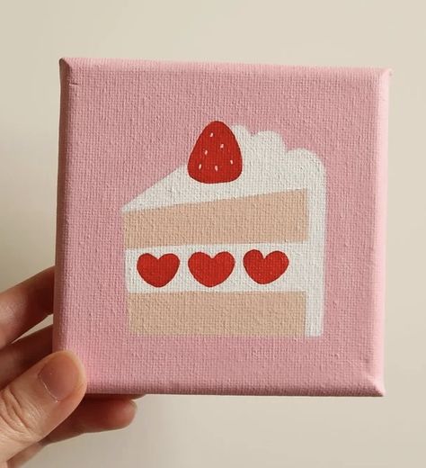 Things To Paint On A 4x4 Canvas, Pink Mini Canvas Paintings, Mini Easel Painting Ideas, Cute Pink Aesthetic Paintings, Easy Pink Painting Ideas, What To Paint With Acrylic Paints, Mini Canvas Art Pink, Pink Painting Easy, Easy Cute Painting Ideas On Canvas