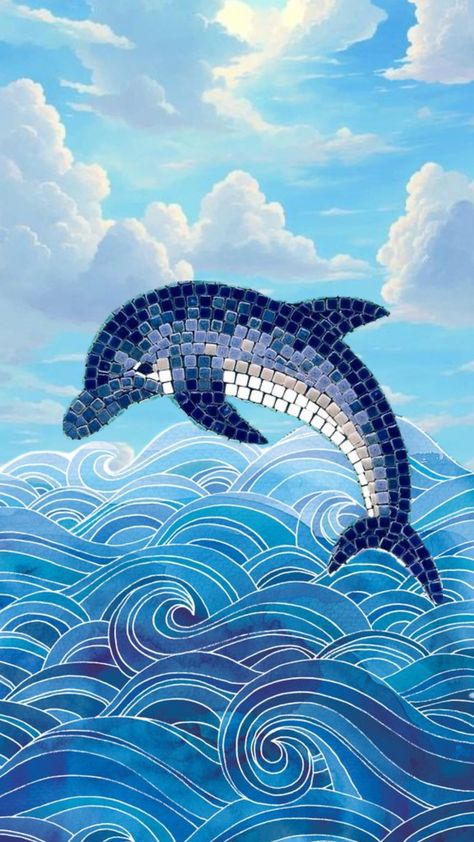 #mosaic #dolphin #sea #sealife #dolphinlife #marinelife #marineanimal #waves #bluesky #sunshine Dolphins Mosaic, Mosaic Waves, Dolphin Photos, Marine Animals, Sealife, Sea Animals, Marine Life, Mosaic Art, Sea Life