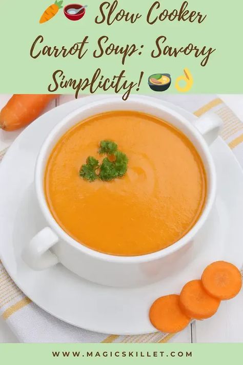 Slow cooker carrot soup.Experience the magic of slow cooking with this delectable 🥕🥣 Slow Cooker Carrot Soup recipe. A warm, velvety blend of nutritious carrots with a hint of fresh herbs. Perfect for those cozy nights in. 🍲👌 Save this for a simple, yet tasty meal that your whole family will enjoy! 💛🏡👨‍👩‍👧‍👦#slowcooker #crockpot #soups #healthy #vegetarian #vegan Slow Cooker Carrot Soup, Soups Healthy, Crockpot Soups, Carrot Soup Recipes, Carrot Soup, Crockpot Recipes Slow Cooker, Slow Cooking, Crockpot Recipes Easy, Healthy Vegetarian