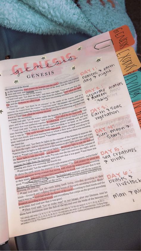 Bible Annotating Ideas, Genesis Aesthetic Bible, Bible Notes Ideas Notebooks Genesis, Bible Doodles Genesis, Genisis Bible Notes, Bible Genesis Notes, Genesis Annotations, Genesis Highlighting, Bible Notes For Genesis