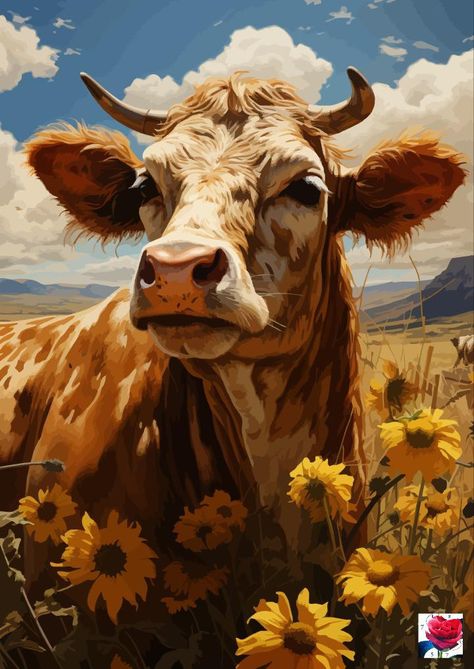 Long Haired Cow Painting, Cow Portrait, Cow Poster, Cow Painting Ideas, Cow Paintings, Cow Paintings On Canvas, Cow Artwork, Cow Art Print, Cow Drawing