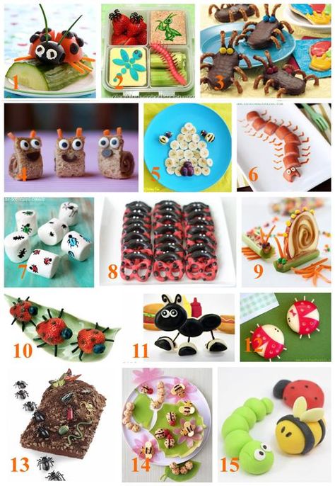 15 Adorable Bug Snacks and treats roundup_bugfood Insect Snacks, Bug Party Food, Edible Bugs, Bug Food, Bug Snacks, Theme Snack, Edible Insects, Bug Cake, Bug Party