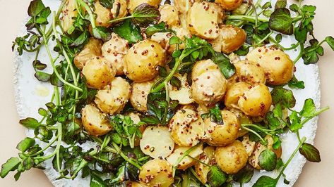 Potato Salad with Mustard Sauce Recipe Recipe | Bon Appetit Potato Salad With Mustard, Watercress Recipes, Potato Salad Mustard, Potato Salad Recipe Easy, Potato Salad With Egg, Slider Buns, Mustard Sauce, Summer Side Dishes, Grilled Veggies