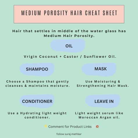 Sharing the Cheat Sheet - Weekly Routine for Medium Porosity Hair ✨ ✅ Following this basic Hair Care routine can fix majority of the problems; incase any more queries feel free to Comment down. 🤝 Make sure you follow to receive the Links 🔗 in your DM 💌 #mediumhairporosity #hairporosity #hairporositytips #haircaretips #haircare #haircareroutine #surajmathkar Medium Prosperity Hair Care, Medium Porosity Hair Care, Hair Porosity Chart, Medium Porosity Hair Products, Medium Porosity Hair, Natural Hair Maintenance, The Cheat Sheet, Diy Hair Color, Weekly Routine