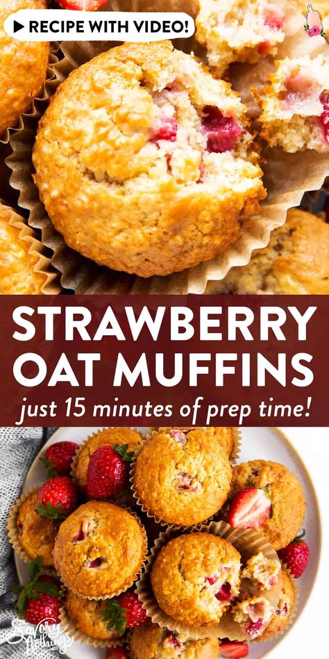 Muffins Aesthetic, Healthier Muffins, Strawberry Oatmeal Muffins, Strawberry Muffins Healthy, Muffins Breakfast, Strawberry Breakfast, Strawberry Oatmeal, Strawberry Muffins, Healthy Strawberry