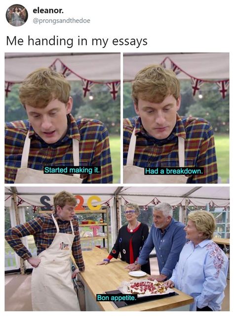 Great British Baking Show, British Baking Show, Relatable Meme, British Baking, British Bake Off, Great British Bake Off, Dc Movies, School Memes, Bake Off