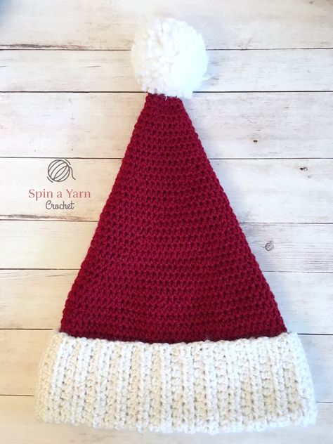 Crochet Santa Hat Free Pattern, Crochet Santa Hat Pattern, Santa Hat Pattern, Crochet Santa Hat, Crochet Christmas Hats, Hat Patterns Free, Crochet Santa, Holiday Hats, Bonnet Crochet