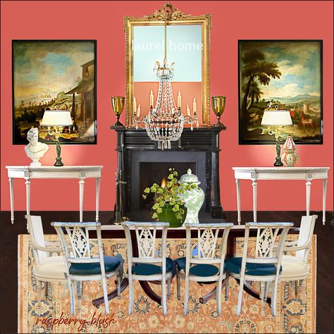 Coral Paint Colors, Another misunderstood Color - Laurel Home Coral Painted Walls, Blush Dining Room, Coral Paint Colors, Coral Paint, Raspberry Blush, Best Wall Colors, Persimmon Color, Red Dining Room, Sherwin Williams Colors