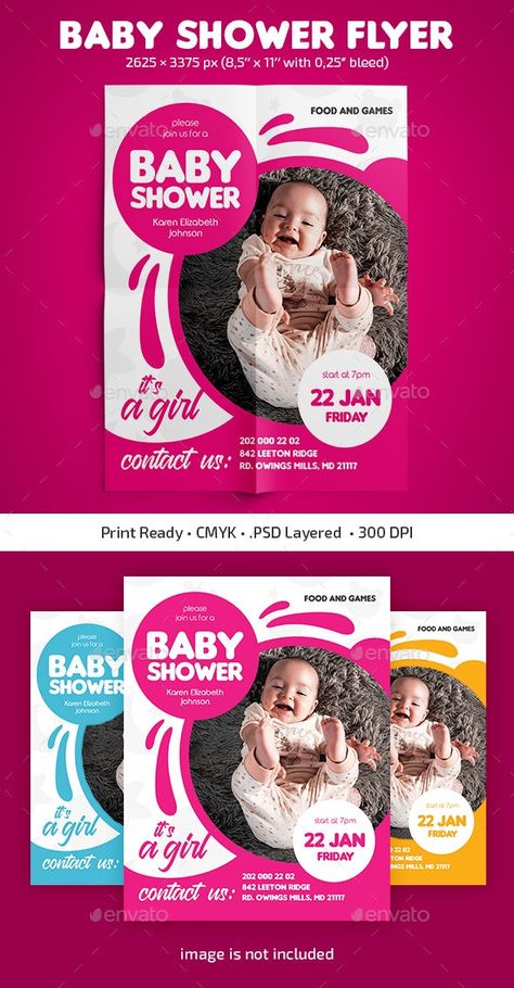 Baby Shower Invitation Template - Events Flyers Baby Shower Flyer, Flyer Design Layout, Trifold Brochure Template, Event Flyers, Trifold Brochure, Color Profile, Cmyk Color, Brochure Template, Baby Shower Games