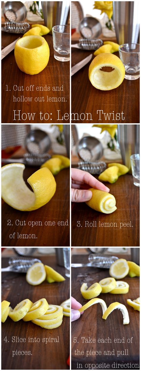 How to make a Lemon Twist! How To Make Garnishes For Drinks, Bartending Garnishes, Bartender Tips, Drink Garnishes, Bartending 101, Bartending Tips, Drink Garnishing, Lemon Twist, Cocktail Garnish