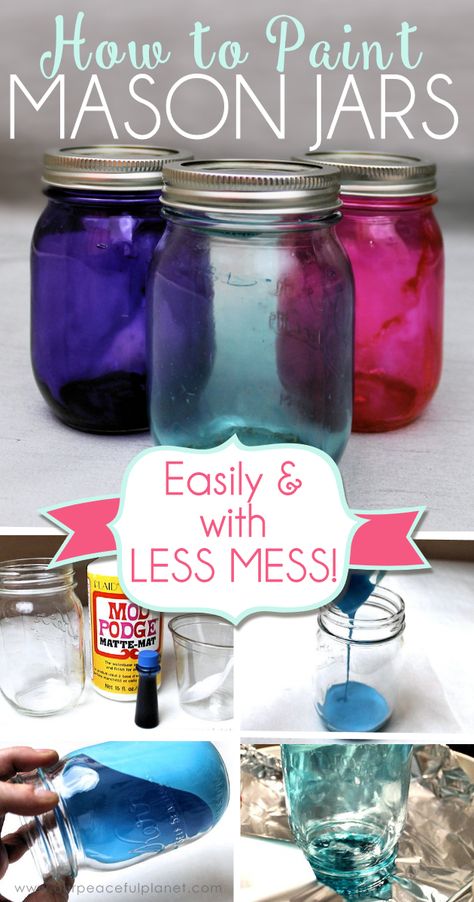 Tinting Jars, Paint Mason Jars, Chalk Paint Mason Jars, Diy Hanging Shelves, Mason Jar Projects, Diy Lampe, Mason Jar Flowers, Diy Jar Crafts, Wine Bottle Diy Crafts