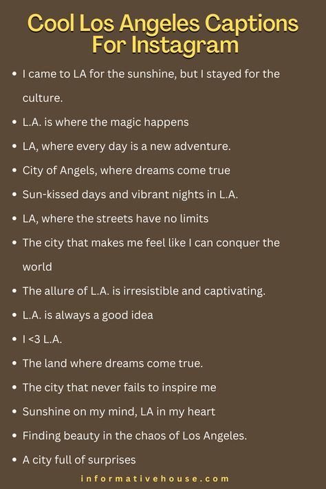 Unleash Your Inner Hollywood Star with Los Angeles Captions for Instagram City Of Angels Aesthetic, Hollywood Captions Instagram, La Captions Instagram, Los Angeles Captions Instagram, Los Angeles Quotes, Ig Presets, Los Angeles Quote, Hollywood Quotes, Angeles Aesthetic