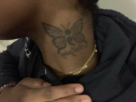 Female Neck Tattoo Ideas For Black Women, Neck Tattoos Women Lettering, Baddie Neck Tattoos Butterfly, Rose Neck Tattoo Black Woman, Black Peoples Tattoo, Ways Neck Tattoo, Neck Tats Black Women, Female Neck Tattoo Black Women, Black Women Neck Tattoos