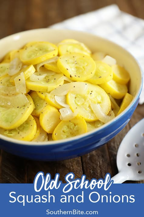 This classic recipe for Southern, Old School Squash and Onions is a delicious way to use up the abundance of yellow summer squash from the garden.  And even if you don't have garden, you'll want to run to the market to grab some squash for this one.  It's the best recipe for squash! Stewed Yellow Squash Recipes, Squash And Onions, How To Make Squash, Squash Dressing, Kfc Gravy, Fried Squash, Crookneck Squash, Squash Fritters, Summer Squash Recipes