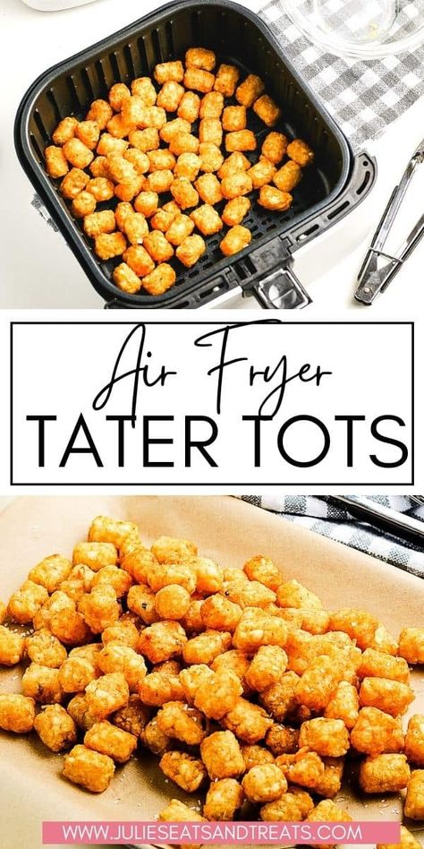 Crispy Air Fryer Tater Tots seasoned with salt are a quick and easy side dish. Make your favorite tater tots in the Air Fryer for the BEST crispy tots. Way healthier than deep frying, crispier result than baking makes these a must try! Air Fryer Recipes Videos, Frozen Tater Tots, Air Fried Food, Air Fryer Oven Recipes, Airfryer Recipes, Air Fryer Dinner Recipes, Deep Frying, Tater Tots, Air Fryer Recipes Easy