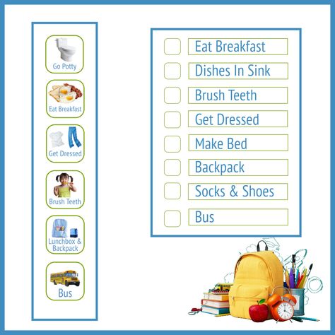 Whether your kids are preschool or middle school, a morning checklist can be really helpful in keeping the kids (and us) organized and on time getting out the door.
We encourage you to do most of the prep the evening before school.  
1. Pack lunches
2. Set out outfits 
3. Make sure shoes are by the door
4. Make sure backpacks have everything needed for class and are near the door.  
5. Water bottle  filled in the fridge with the packed lunch ready to go. Preschool Backpack Checklist, Pack Lunches, Morning Checklist, Out Outfits, Before School, Packed Lunch, Pack Lunch, Organizing Tips, 2 Set