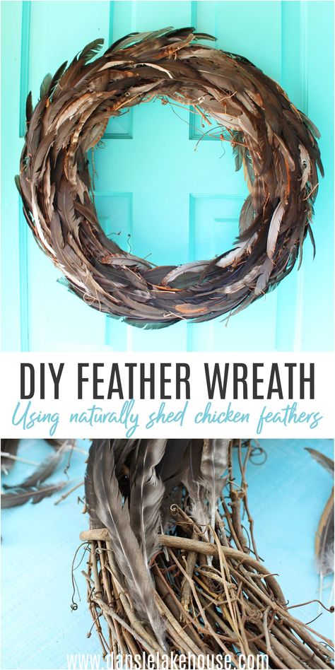 Need Feather Wreath Ideas/ Check Out This DIY Feather Wreath Tutorial (Using Chicken Feathers). Learn how to make a DIY feather wreath - it's EASY. Click through for this fall wreath DIY and more easy DIY fall craft ideas. Fall wreaths for front door inspiration and DIY fall wreaths. Fall DIY decor and fall DIY projects galore! Fall DIY decorations anyone can make, including fall DIY wreaths. Chicken crafts DIY ideas. Feather Wreaths Diy, Things To Do With Feathers Crafts Ideas, Chicken Feather Wreath Diy, Feather Wreath Diy How To Make, Chicken Feathers Crafts, Feather Ideas Diy Crafts, Diy Feather Wreath, Chicken Feather Art, Wreaths With Feathers