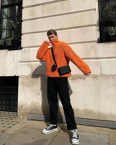 𝔧𝔬𝔢𝔩 on Instagram: “orange you glad to see me?” Orange Sweater Outfit, Sweater Outfits Men, Orange Streetwear, Orange Fits, Orange Sweater, Orange Outfit, Orange You Glad, Guys Clothing Styles, Mens Outfit Inspiration