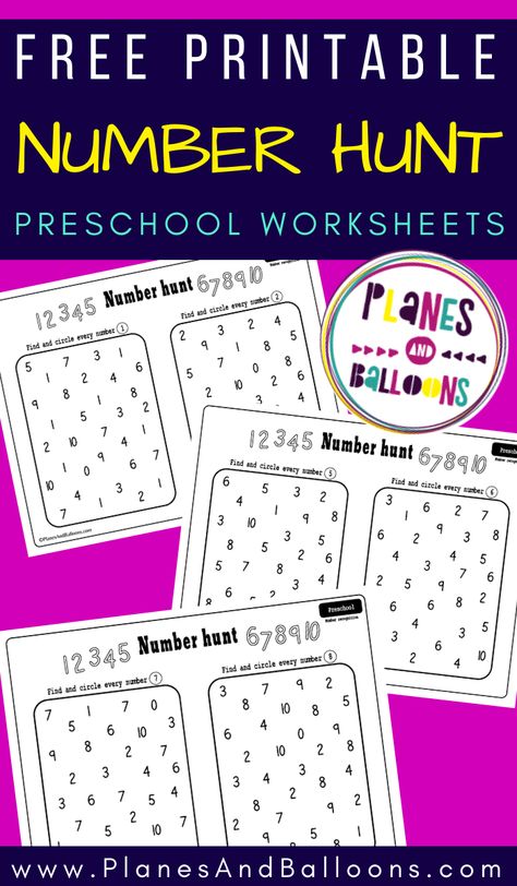 Numbers 1-10 worksheets for preschool free printable - number recognition activities for preschool math. #prek #planesandballoons Preschool Number Recognition Worksheets, Number Recognition Preschool, Maths Fun, Number Recognition Worksheets, Number Recognition Activities, Preschool Number Worksheets, Activity For Preschoolers, Prek Math, Worksheets For Preschool