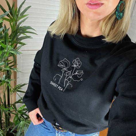 Super cute embroidered 'Birth Flower' sweatshirt worn on ROR babe Holly ❤️⚡️ ⠀ ⠀ #Outfitoftheday #Ethicalfashion #Rockonruby Personalized Sweater, Flower Sweatshirt, Name Initials, Japanese Embroidery, Cute Embroidery, Rock On, Embroidered Sweatshirt, Personalized Embroidered, Birth Flower