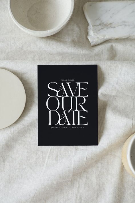 You're bold yet laid back, and you believe that less is more - just like this save the date. Introducing the Modern Suite. Understated and minimalist; striking the perfect balance between refined and playful. Modern Minimalist Customizable Wedding Save the Date Editable Template - Printable Digital Canva Instant Download - DIY Wedding Stationery - Black and White Save The Date Black And White, Black And White Save The Date, Wedding Invitation Layout, Invitation Layout, Diy Wedding Stationery, Wedding Card Frames, Modern Save The Dates, Wedding Invitation Card Design, Save The Date Templates