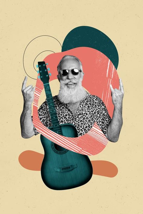 Collage artwork image poster of cheerful happy funky crazy man play guitar rock heavy metal music isolated on creative stock image Artwork Creative, Vector Christmas, Crazy Man, Play Guitar, Collage Artwork, Heavy Metal Music, Creative Background, Artwork Images, Metal Music