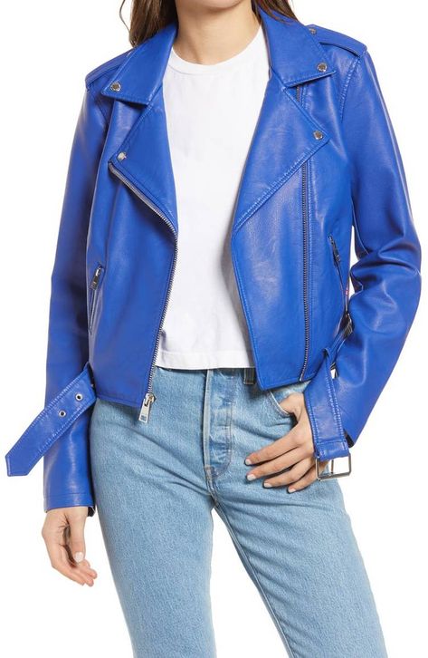 Leather Trend, Womens Moto Jacket, Womens Black Leather Jacket, Blue Leather Jacket, Moto Biker Jacket, Faux Leather Moto Jacket, Women Street, Leather Motorcycle Jacket, Blank Nyc