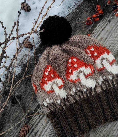 Fair Isle Hat, Hat Patterns Free, Mushroom Hat, Hat Knitting Pattern, Fair Isle Knitting Patterns, Crochet Mushroom, Colorwork Knitting, Crochet Beanie Pattern, Hat Knitting