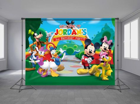 Pink Theme Birthday, Mickey Mouse Clubhouse Birthday Party Decorations, Mickey Mouse Birthday Decorations, Birthday Banner Template, Minnie Mouse Birthday Decorations, Mickey Mouse Clubhouse Birthday Party, Backdrops Kids, Animation Characters, Baby Olivia