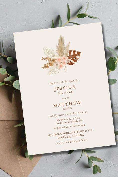 Boho Fall Flowers Rustic Outdoor Wedding Invitation Outdoor Wedding Invitations, Boho Wedding Invitation Template, Popular Wedding Invitations, Wedding Announcement Cards, Rustic Boho Wedding, Rustic Outdoor Wedding, Budget Wedding Invitations, Botanical Wedding Invitations, Fall Wedding Invitations