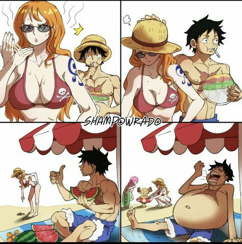 Luffy X Nami Family, Lunami Fanart, Luffy And Nami Fanart, Fem Luffy, Nami X Luffy, One Piece Theme, Luffy X Nami, One Piece Cartoon, One Piece Meme