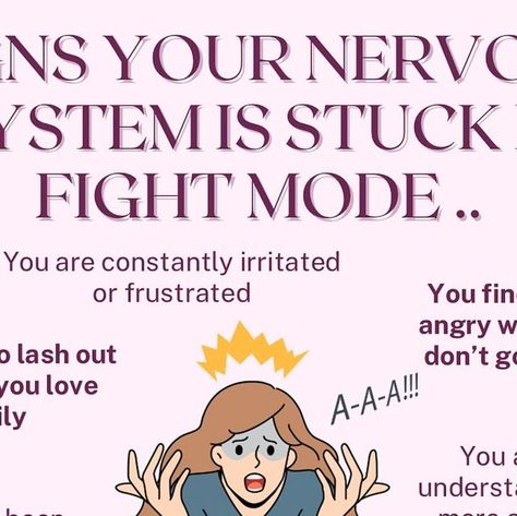 Carly Johnston | Nervous System Support | BSc + Future MD 🩺 on Instagram: "Are you stuck in fight mode? 

We’ve all heard of being stuck in fight or flight…but what the heck does that really mean? 

When our nervous system is exposed to chronic stressors we can begin to experience many different symptoms and signs of stress. 

In fight mode - we become more angry and confrontational. 

We struggle to see happiness and joy 

We are quick to become frustrated and have little patience 

For me these are warning signs that I need to engage in activities that SUPPORT me rather than deplete me more and more 

In these moments, try to slow down and pause before simply reacting. That pause allows us to break free from the automatic pattern we have created. 

THEN we can focus in on ourselves and Nervous Break Down Symptoms, Nervous System Regulation, Mental Health Support, What The Heck, Warning Signs, Break Free, Mental Health Awareness, Nervous System, Slow Down