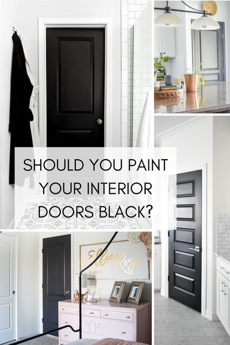 Thinking about taking your interior doors to a whole new level? Look no further friend, because I’m about to show you why black interior doors can look simply stunning in any space! White Trim Black Doors Interior, Black Decor Bedroom Room Ideas, Interior Black Doors With White Trim, Black Office Doors, Hallway Black Doors, Black And White House Interior, Black Doors Interior, Dark Interior Doors, Paint Doors Interior