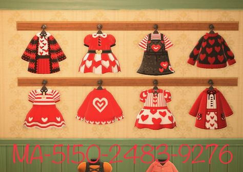 Acnh Red Clothes Codes, Red Animal Crossing Clothes, Animal Crossing Red Dress, Valentines Animal Crossing, Acnh Valentines Day Path, Acnh Valentines Day Clothes, Animal Crossing Valentines Day Designs, Animal Crossing Valentines Day, Acnh Valentines Day Designs