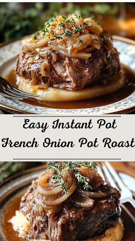 Warm up this winter with a flavorful Instant Pot French Onion Pot Roast! Perfect for your next Friendsgiving or a comforting winter meal, this recipe is packed with savory, melt-in-your-mouth beef and rich, caramelized onions. It’s a healthy winter treat everyone will enjoy. Quick and easy, it’s a dinner recipe you can count on during the colder months, making your winter meals both simple and delicious. Add this hearty dish to your dinner rotation this season! Pot Roast In Instant Pot, Instapot Roast Beef, Pot Roast Instant Pot Recipe, French Onion Pot Roast, Roast Instant Pot, Leftover Pot Roast, Beef Recipe Instant Pot, Instant Pot Pot Roast, Beef Pot Roast