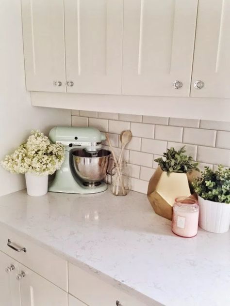 Counter Styling, Kitchenaid Mixer, Kitchen Counter Decor, Counter Decor, Pastel Decor, Design Seeds, Décor Boho, Trendy Kitchen, White Kitchen Cabinets