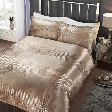 Tiffany Embellished Bedding Set Gold Gold Duvet, Simple Bed Designs, Geometric Duvet Cover, Complete Bedding Set, Super King Duvet Covers, Modern Bed Frame, Bed Design Modern, Bad Inspiration, King Size Duvet