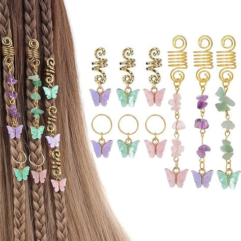 Create a personalized hairstyle effortlessly with our hair spiral clips. Braid your hair into the desired style first and then wrap it around the hair spiral clips. The adjustable hair ring can be easily adjusted to the hair volume and needs. You can apply them on braids, ponytails, dreadlocks, beards and twists, etc.. #HairAccessories #HairstyleInspiration #HairFashion #ElegantHair #easyhair #hair #simplehairstyle #Clips #Indian #Pearl #butterfly #stones #crystals #gemstones #handmade Gold Hair Cuffs, Dreadlocks Accessories, Braids Jewelry, Jewelry For Braids, Hair Spirals, Hair Jewelry For Braids, Butterfly Braid, Braid Accessories, Accessories Colorful