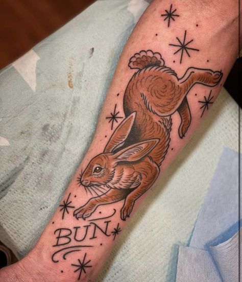 Neo Traditional Rabbit Tattoo, Rabbit And Flower Tattoo, Traditional Hare Tattoo, Traditional Pheasant Tattoo, Rabbit Tattoo Neotraditional, Jumping Rabbit Tattoo, Fox And Rabbit Tattoo, American Traditional Bunny, Hedgerow Tattoo