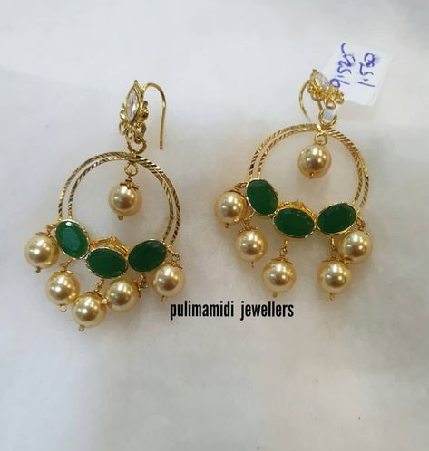 Saved by radhareddy garisa Earrings Light Weight Gold, Light Weight Chandbali Earrings Gold, 20gms Gold Necklace Designs, Green Stone Earrings Gold, Light Weight Gold Earrings, Gold Chandbali, Small Earrings Gold, Temple Jewellery Earrings, Antique Gold Earrings