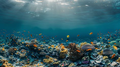 Underwater Coral Paradise: A vibrant underwater scene showcasing a diverse coral reef teeming with colorful marine life. #underwater #coral #reef #marine #life #aiart #aiphoto #stockcake ⬇️ Download and 📝 Prompt 👉 https://ayr.app/l/TV5p Coral Reef Horizontal, Paradise Images, Life Underwater, Underwater Landscape, Underwater Beauty, Underwater Scene, Image Downloads, Great Barrier Reef, Coral Reef