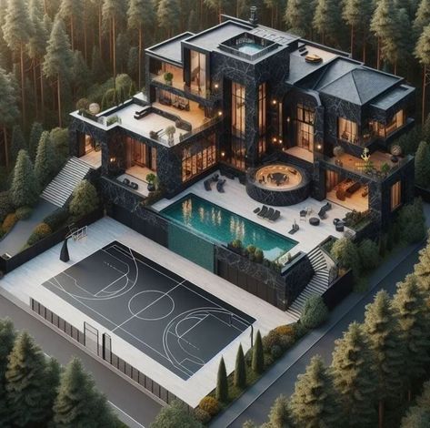 Bloxburg Basketball Court, Dream House Pictures, Futuristic House, Dream Life House, Building House Plans Designs, Architect Design House, Architecture Model House, Large House, Fantasy House