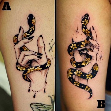 Small Witchy Tattoos, Witchy Tattoos, Small Tattoos Ideas, Acotar Funny, Matching Friend Tattoos, Snake Tattoos, Bestie Tattoo, Wicked Tattoos, Forearm Tattoo Design