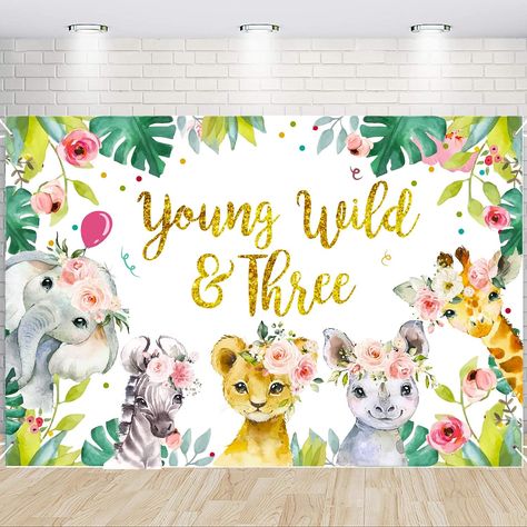 Young Wild And Three Birthday Girl, Wild And Three Decorations, Three Year Old Birthday Party Girl, Wild And Three Birthday Girl, Wild And Three Party, 3 Birthday Party, Third Birthday Girl, Backdrop Balloons, Turning Three