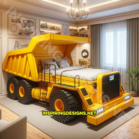 These Heavy Equipment Kids Beds Are Transforming Bedrooms into Construction Sites Construction Kids Room, Digger Bed, Kids Truck Bed, Construction Bed, Cool Toddler Beds, Weird Beds, Construction Bedding, Construction Room, Construction Bedroom