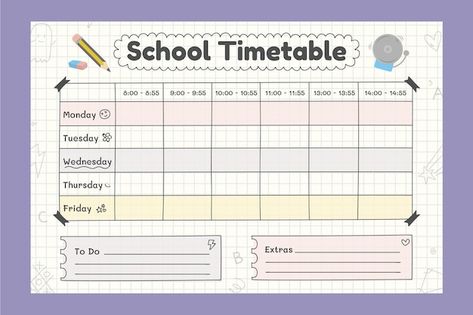 School Timetable Template, Timetable Design, Class Schedule Template, Class Timetable, Timetable Template, School Timetable, Journal Elements, Study Planner Printable, Bullet Journal Planner