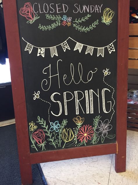 Spring Chalkboard Store sign Flower Shop Chalkboard Ideas, Boutique Chalkboard Signs Spring, Boutique Chalkboard, Spring Chalkboard Art, Random Hacks, Spring Chalkboard, Chalk Signs, Chalkboard Calendar, Chalk Sign