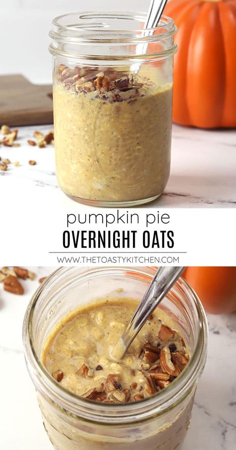 Pumpkin pie overnight oats are an easy, make-ahead breakfast with no cooking involved. This creamy oatmeal recipe includes pumpkin puree, fall spices, and maple syrup - flavors reminiscent of your favorite fall dessert! Vata Breakfast, Overnight Oats Healthy Recipe, Recipe With Chia Seeds, Pumpkin Pie Overnight Oats, Pumpkin Overnight Oats, Pumpkin Breakfast, Vegetables Recipes, Overnight Oats Healthy, Pumpkin Spice Syrup